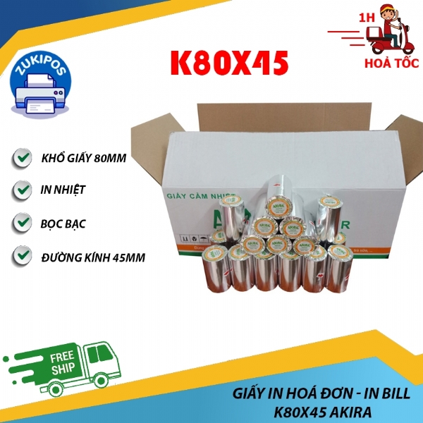 Thùng 100 Cuộn Giấy In Hoá Đơn K80x45 Akira Chất Lượng Cao